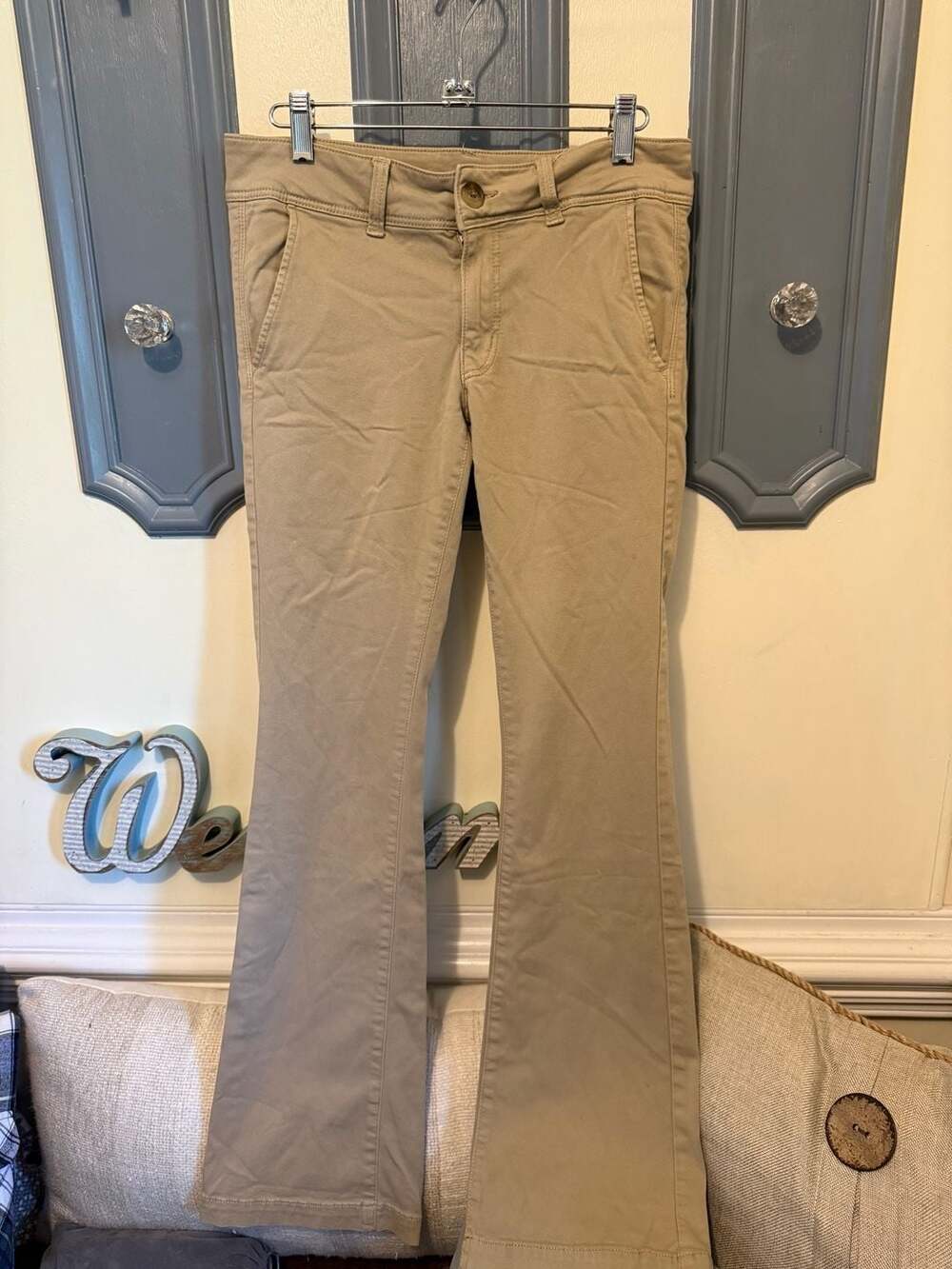 American Eagle Super Stretch Low-Rise Kick Bootcut Khaki Pants